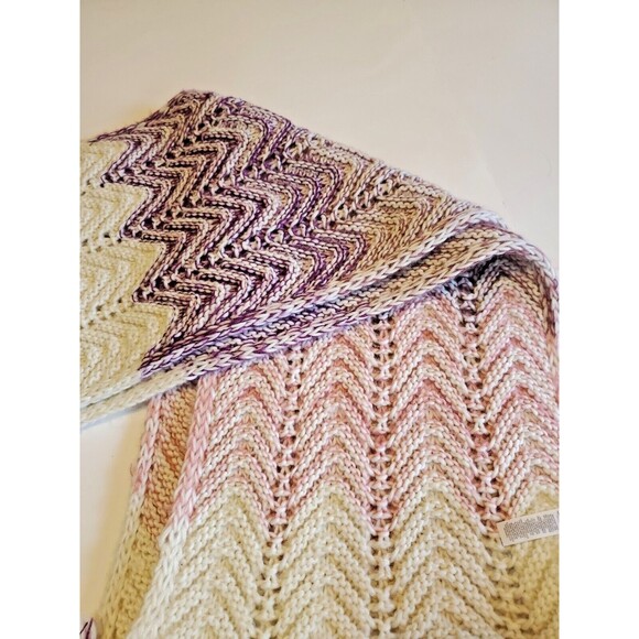 Chunky Knit Scarf  Pompoms Multicolor Appx 80" x 12" Rectangle BCBGMazaria - Picture 4 of 7